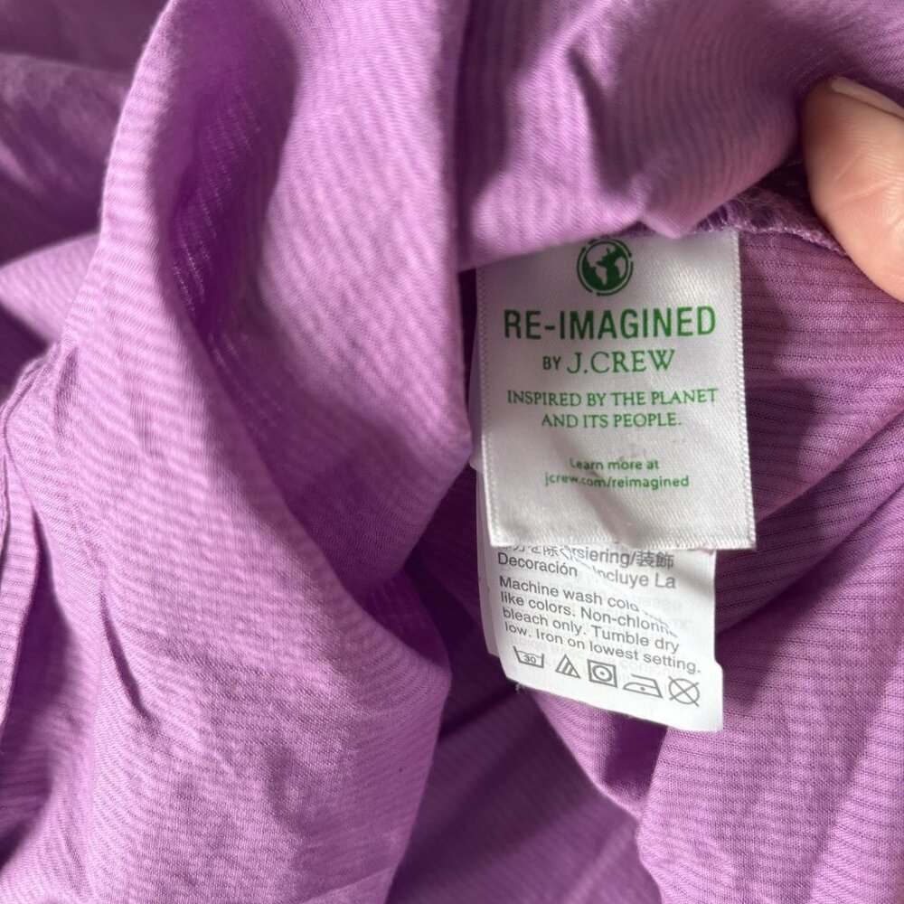 J. CREW Ruffle Sleeve Peasant Blouse Purple Eyelet Top Cottagecore Size L Preppy - Picture 12 of 14
